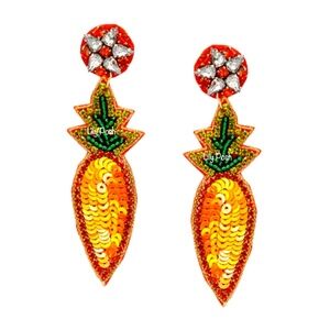 Beaded Carrot Earring, Seed Bead Vegetable Earring, Vegan